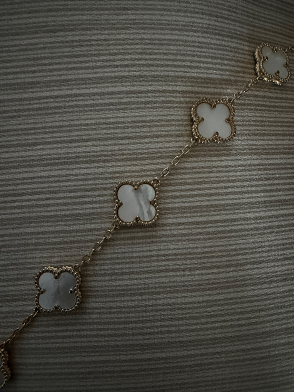 Gold Clover Link Bracelet with White Inlay